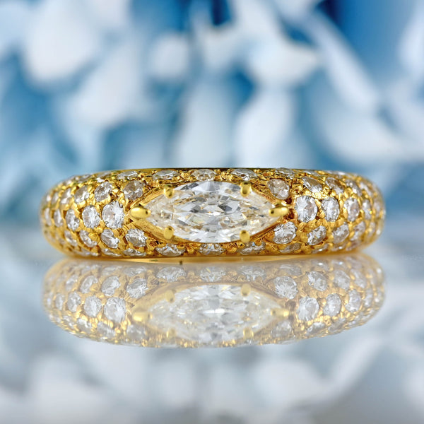 Ellibelle Jewellery Vintage 1979 Marquise Diamond Pavé Set 18ct Gold Band Ring