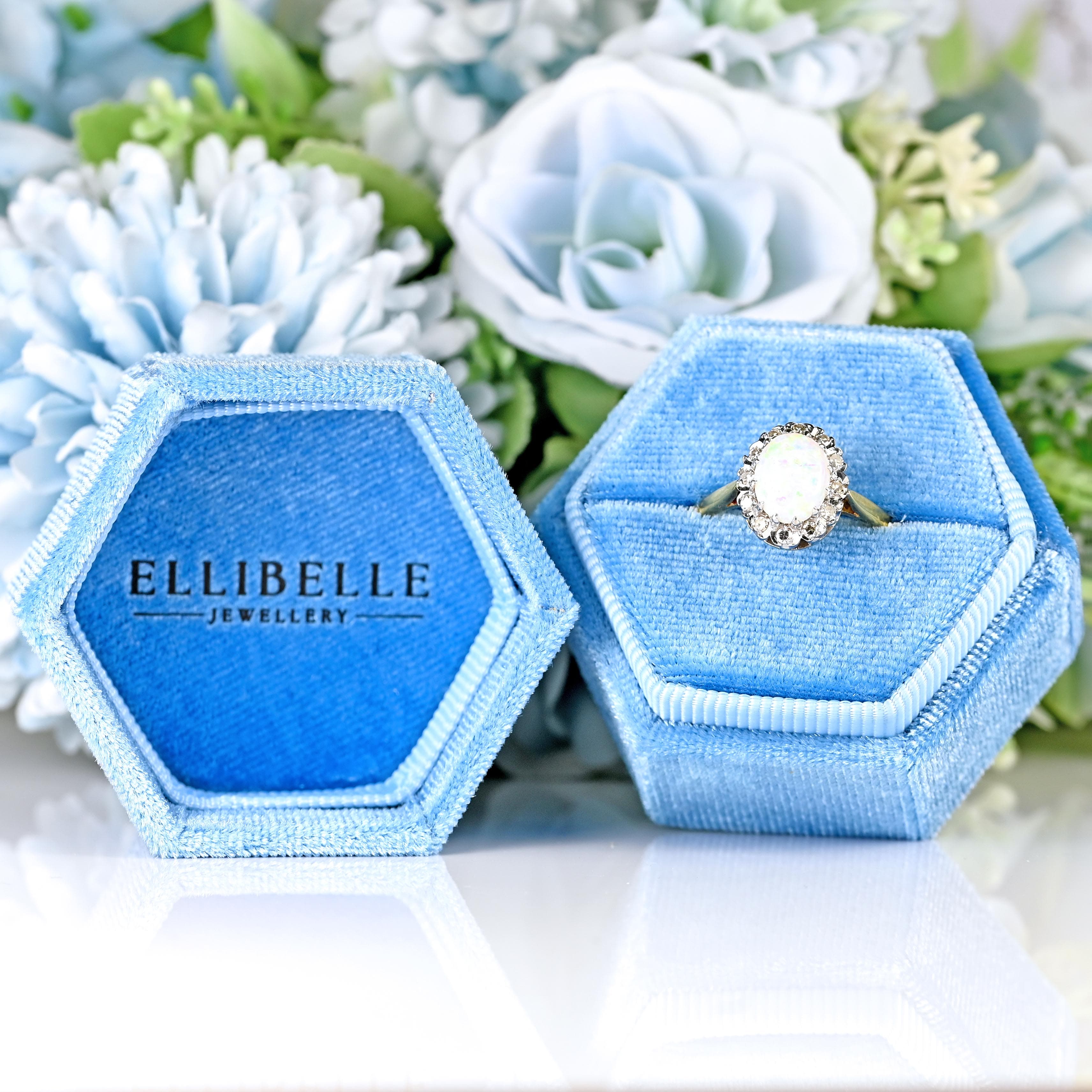 Ellibelle Jewellery Vintage 1979 Natural Opal & Diamond 18ct Gold Cluster Ring