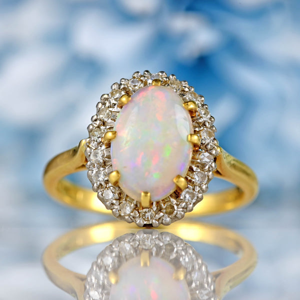 Ellibelle Jewellery Vintage 1979 Opal & Diamond 18ct Gold Oval Cluster Ring