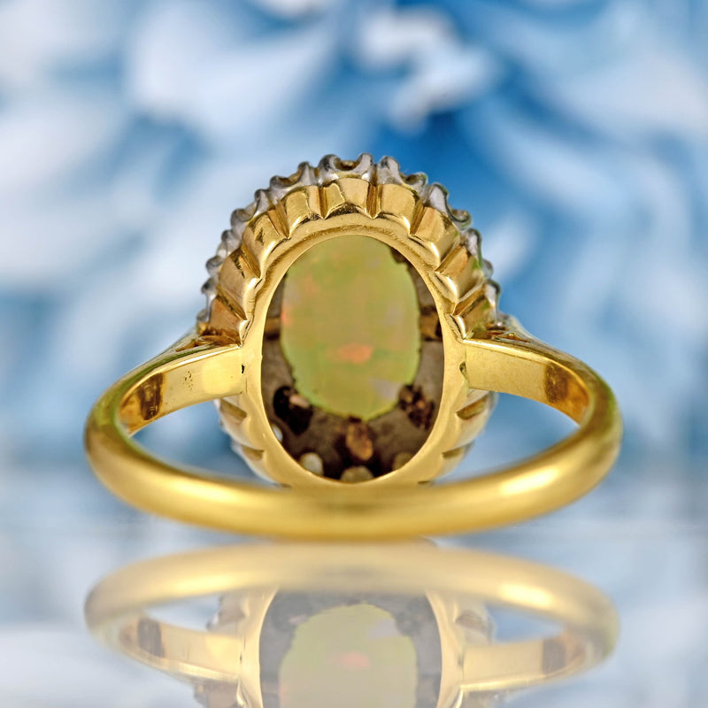 Ellibelle Jewellery Vintage 1979 Opal & Diamond 18ct Gold Oval Cluster Ring