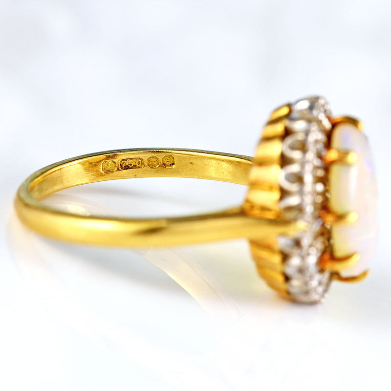 Ellibelle Jewellery Vintage 1979 Opal & Diamond 18ct Gold Oval Cluster Ring