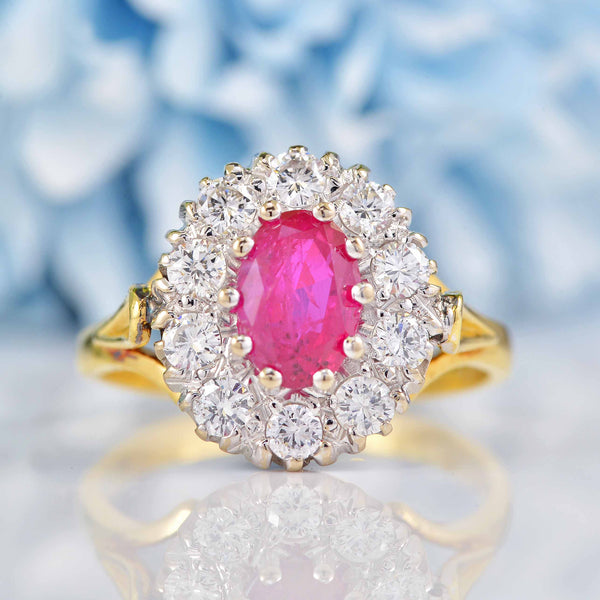 Ellibelle Jewellery Vintage 1979 Ruby & Diamond 18ct Gold Cluster Engagement Ring