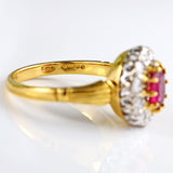 Ellibelle Jewellery Vintage 1979 Ruby & Diamond 18ct Gold Oval Cluster Ring