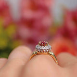 Ellibelle Jewellery Vintage 1979 Ruby & Diamond 18ct Gold Oval Cluster Ring