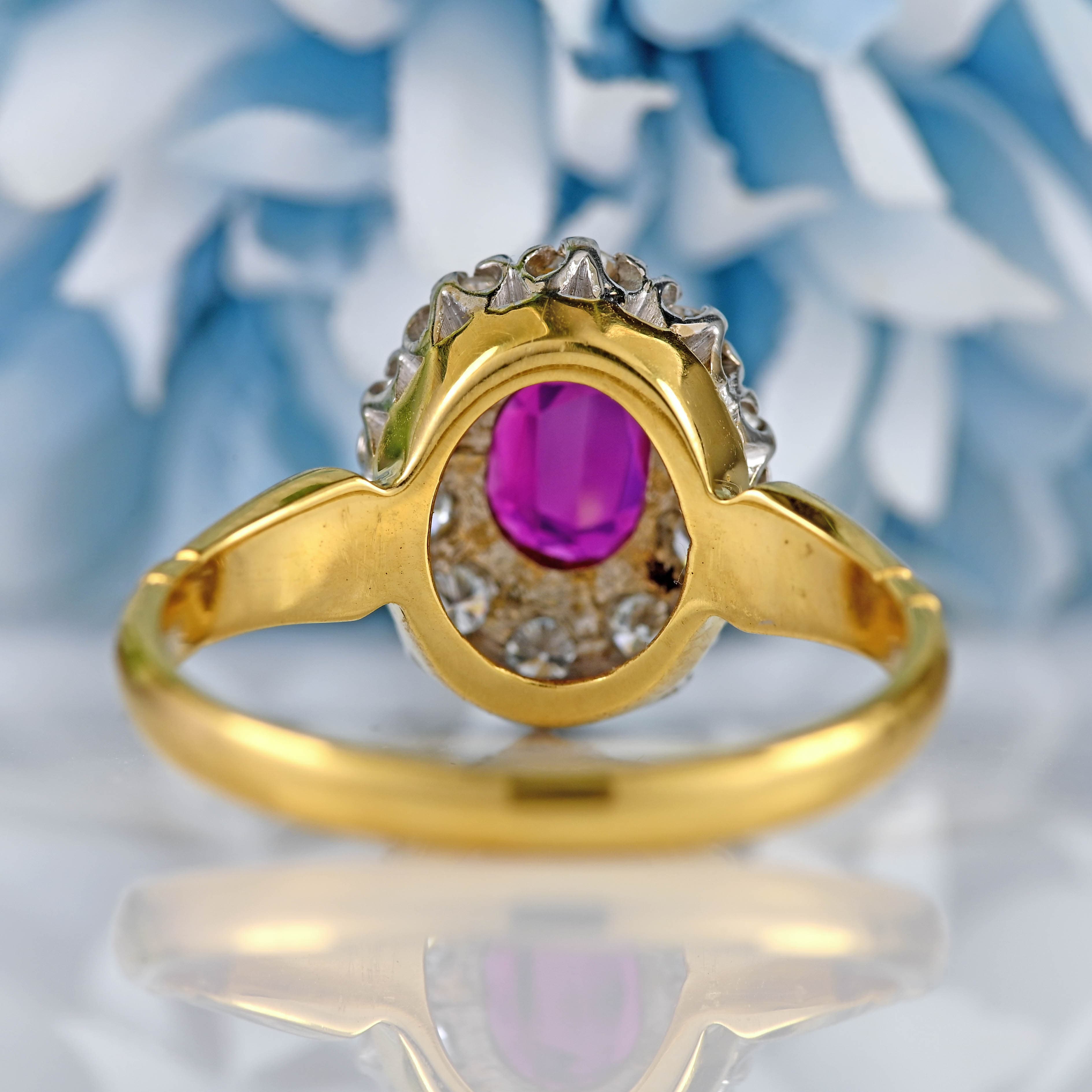 Ellibelle Jewellery Vintage 1979 Ruby & Diamond 18ct Gold Oval Cluster Ring