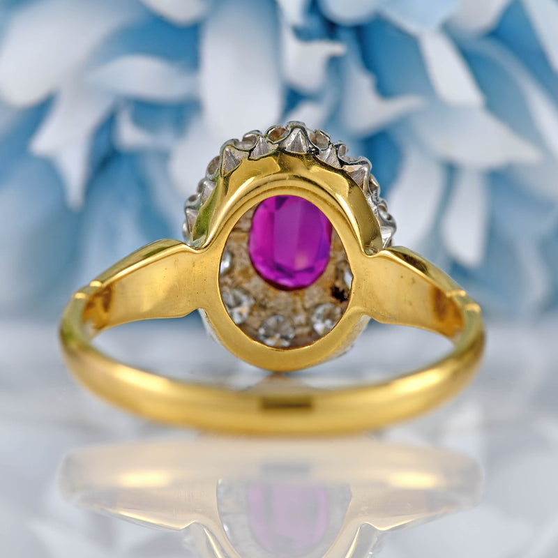 Ellibelle Jewellery Vintage 1979 Ruby & Diamond 18ct Gold Oval Cluster Ring