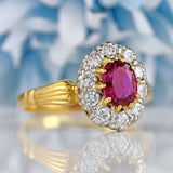 Ellibelle Jewellery Vintage 1979 Ruby & Diamond 18ct Gold Oval Cluster Ring