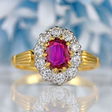Ellibelle Jewellery Vintage 1979 Ruby & Diamond 18ct Gold Oval Cluster Ring