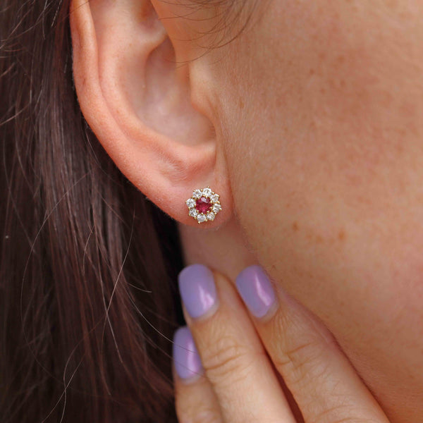 Ellibelle Jewellery Vintage 1979 Ruby & Diamond 18ct Gold Stud Earrings