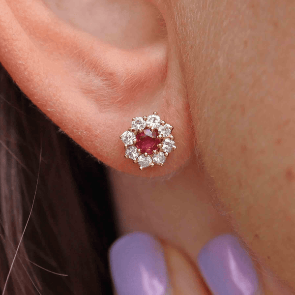 Ellibelle Jewellery Vintage 1979 Ruby & Diamond 18ct Gold Stud Earrings