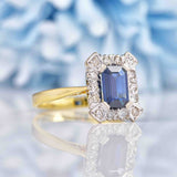 Ellibelle Jewellery Vintage 1979 Sapphire & Diamond 18ct Gold Panel Ring