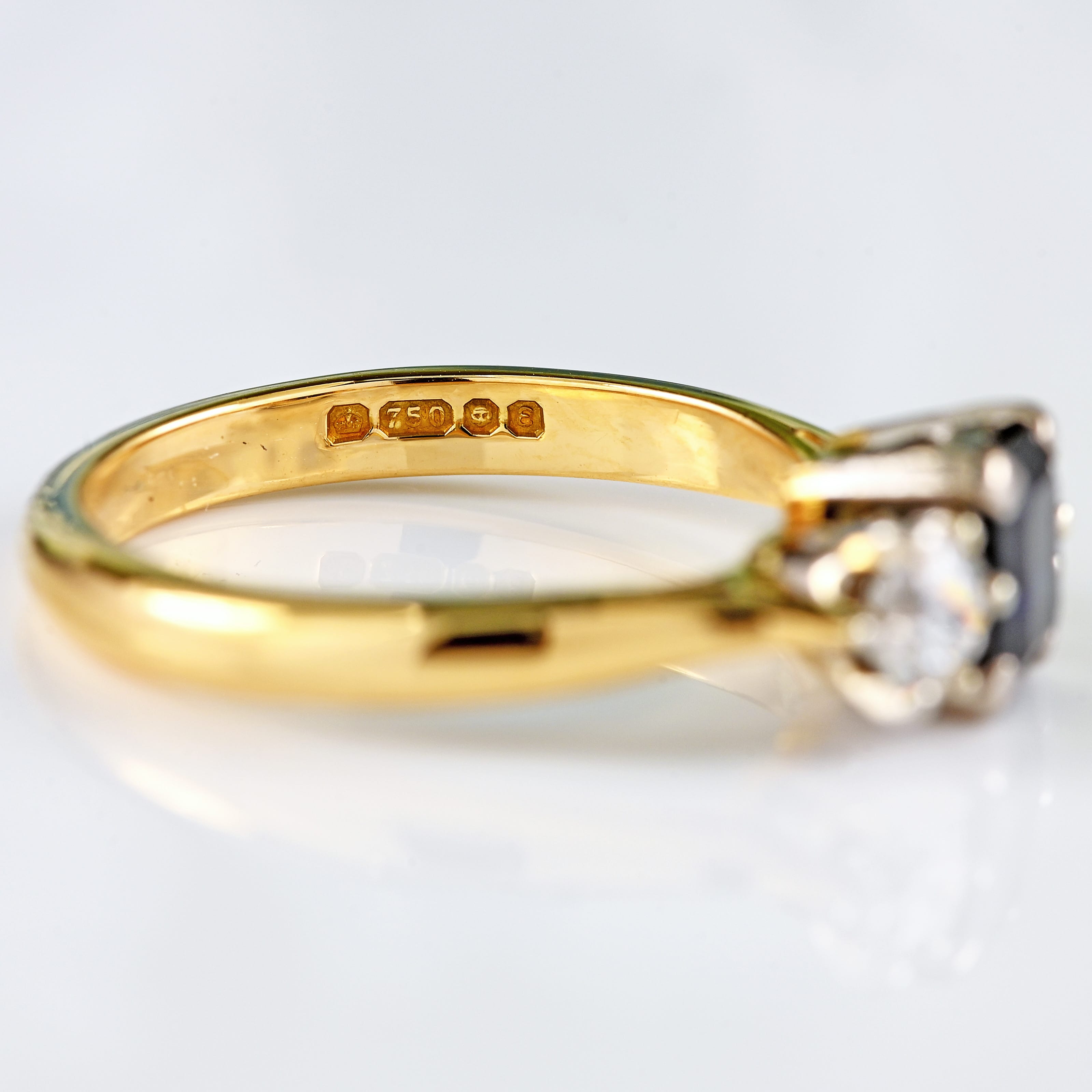 Ellibelle Jewellery Vintage 1979 Sapphire & Diamond 18ct Gold Three-Stone Trilogy Ring