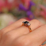Ellibelle Jewellery Vintage 1979 Sapphire & Diamond 18ct Gold Three-Stone Trilogy Ring