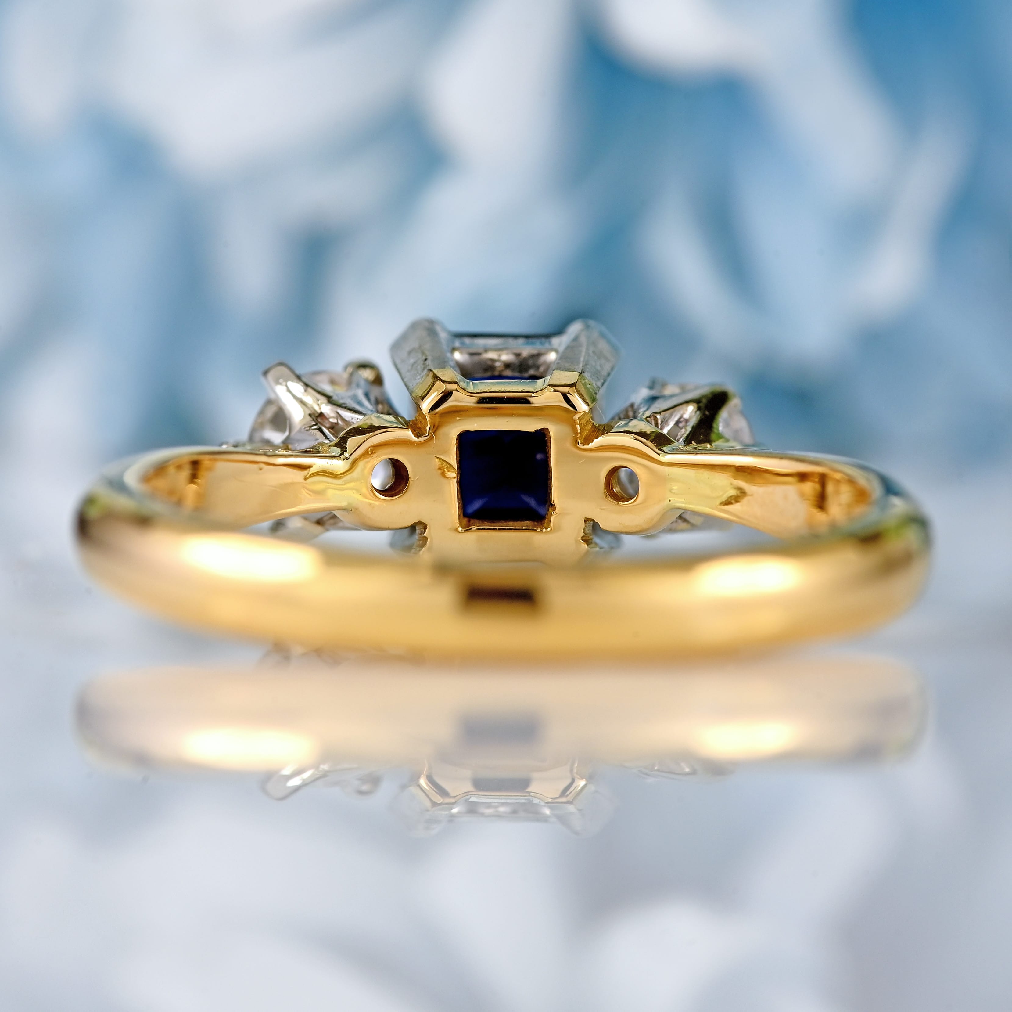 Ellibelle Jewellery Vintage 1979 Sapphire & Diamond 18ct Gold Three-Stone Trilogy Ring