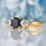 Ellibelle Jewellery Vintage 1979 Sapphire & Diamond 18ct Gold Three-Stone Trilogy Ring