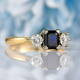 Ellibelle Jewellery Vintage 1979 Sapphire & Diamond 18ct Gold Three-Stone Trilogy Ring