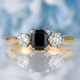Ellibelle Jewellery Vintage 1979 Sapphire & Diamond 18ct Gold Three-Stone Trilogy Ring