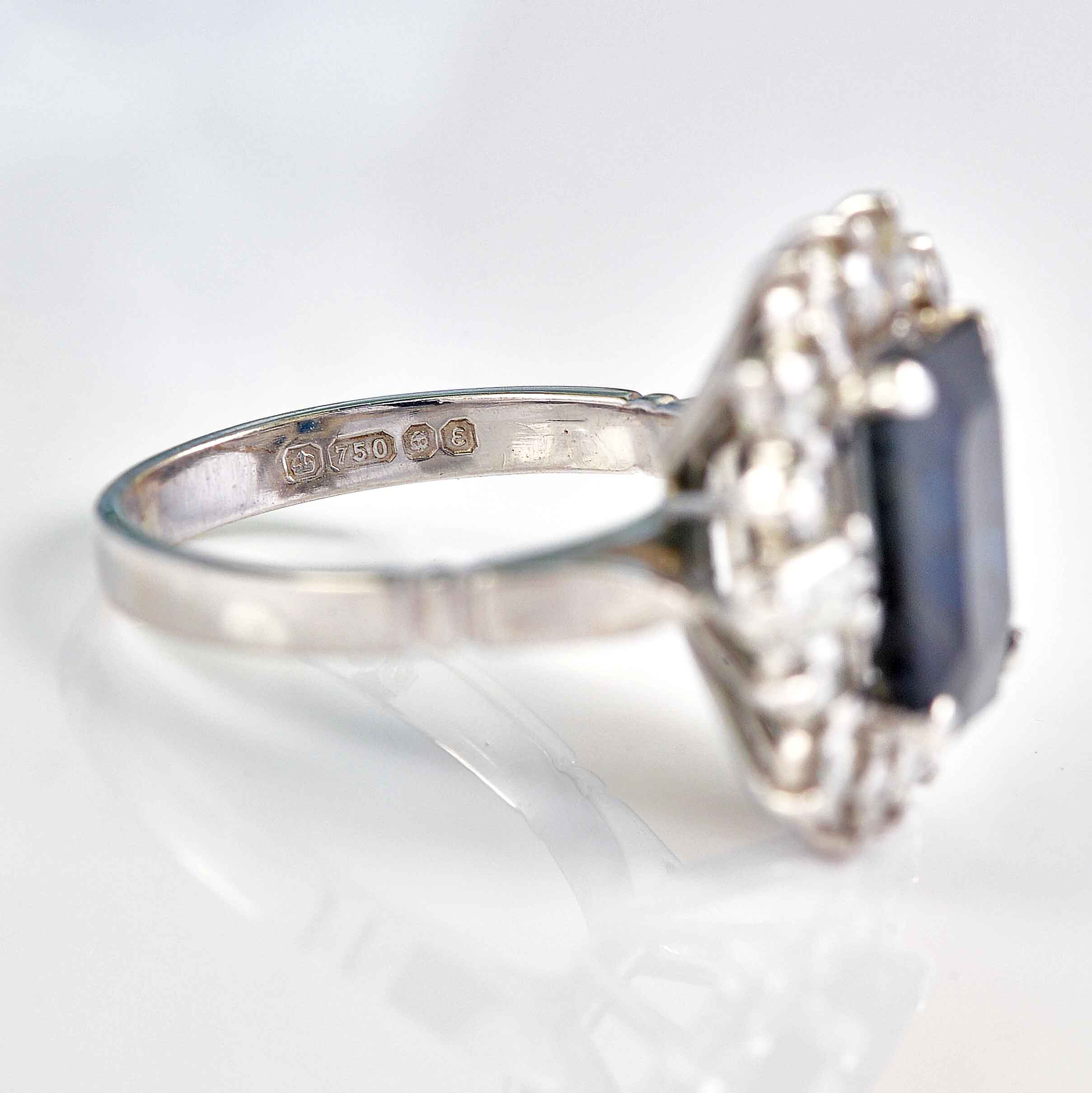 Ellibelle Jewellery Vintage 1979 Sapphire & Diamond 18ct White Gold Cluster Engagement Ring