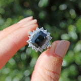 Ellibelle Jewellery Vintage 1979 Sapphire & Diamond 18ct White Gold Cluster Engagement Ring