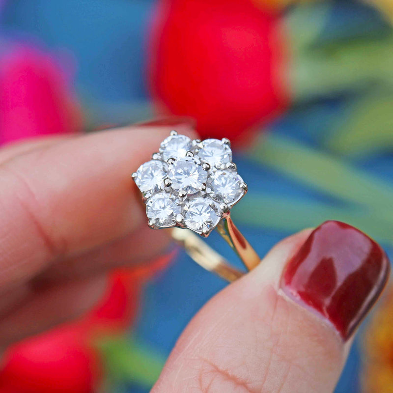 Ellibelle Jewellery Vintage 1980 18ct Gold Diamond Daisy Cluster Ring (1.92cts)
