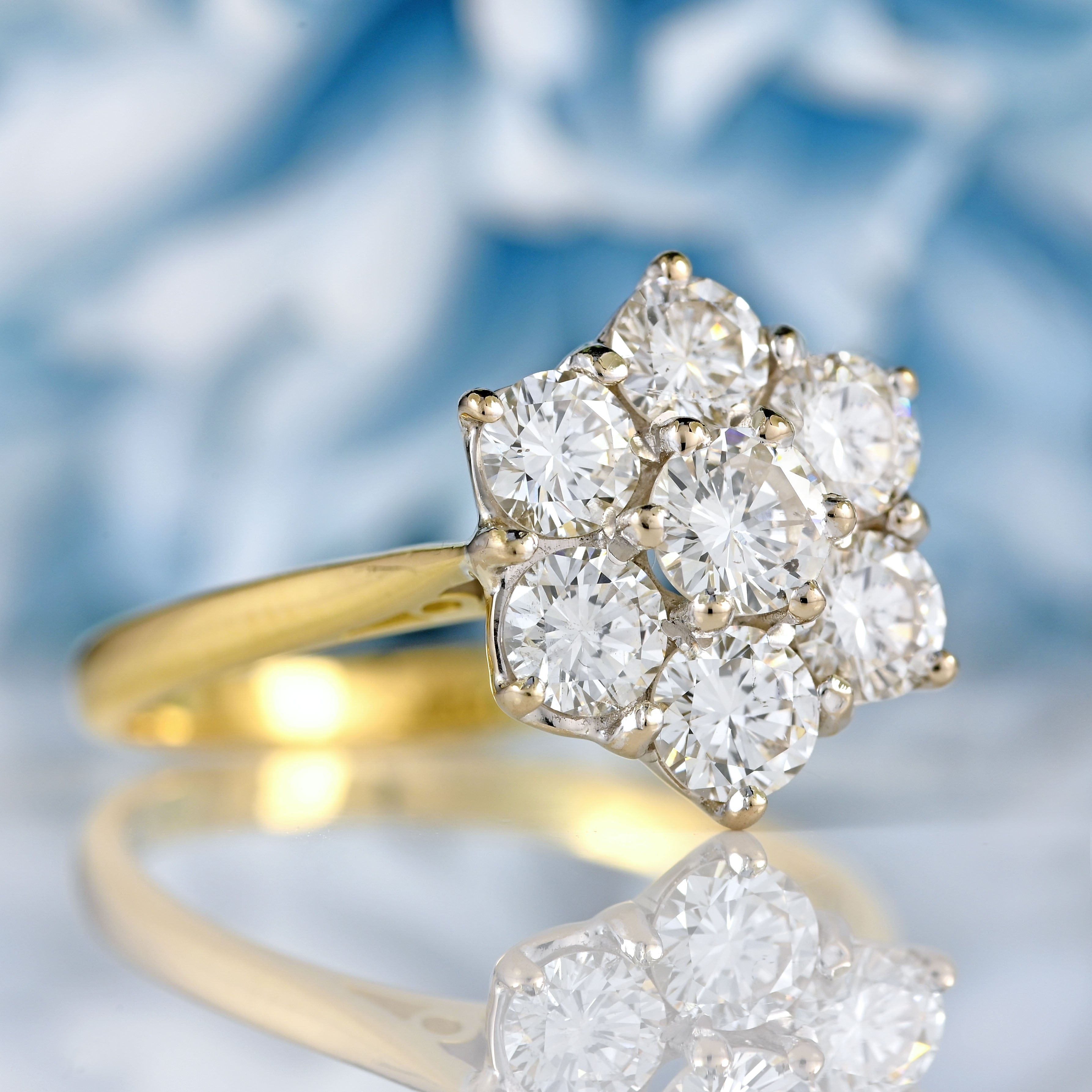 Ellibelle Jewellery Vintage 1980 18ct Gold Diamond Daisy Cluster Ring (1.92cts)
