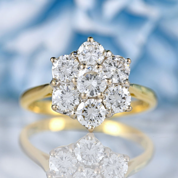 Ellibelle Jewellery Vintage 1980 18ct Gold Diamond Daisy Cluster Ring (1.92cts)