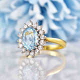 Ellibelle Jewellery Vintage 1980 Aquamarine & Diamond Gold Cluster Ring