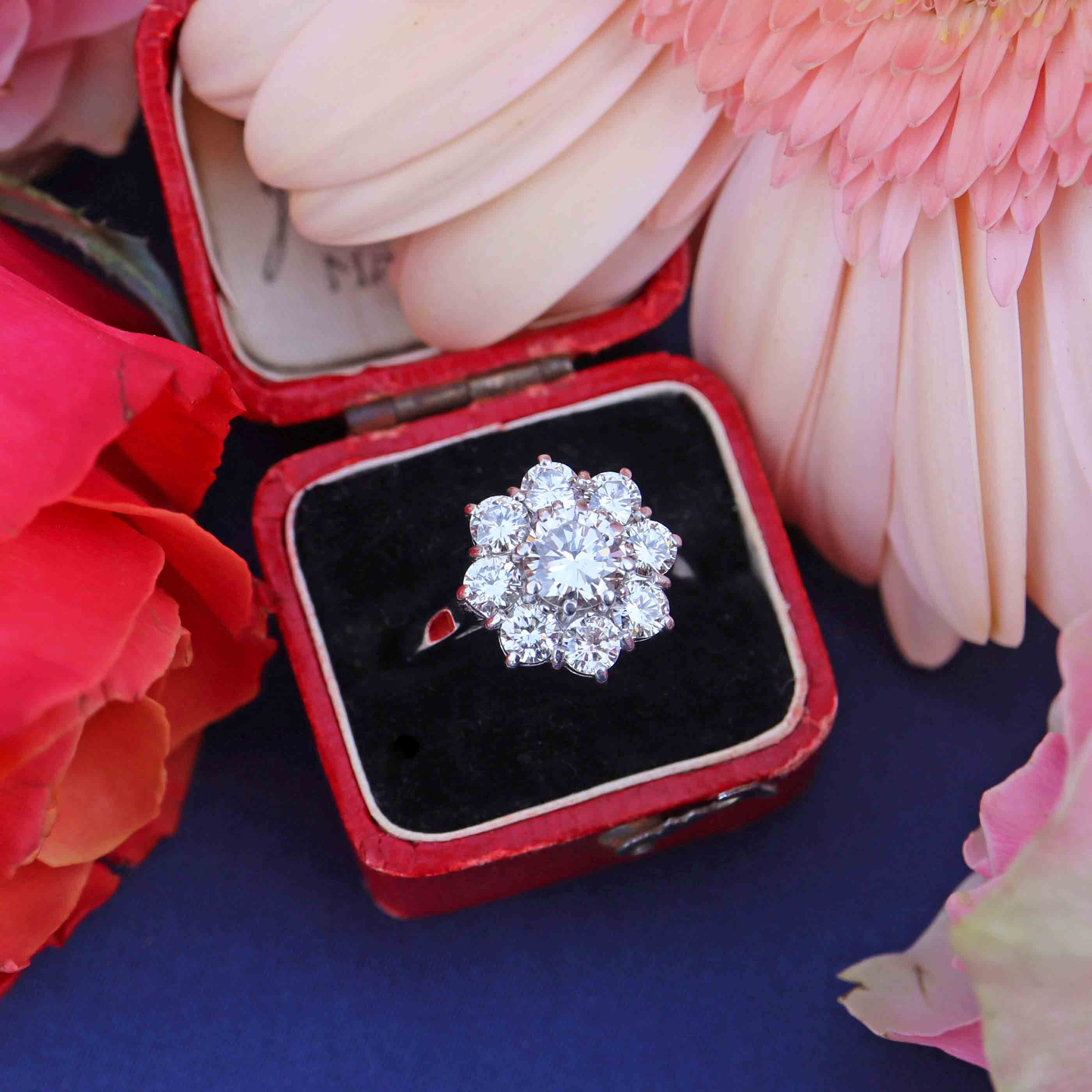 Ellibelle Jewellery Vintage 1980 Diamond 18ct White Gold Daisy Cluster Engagement Ring (2.00cts)