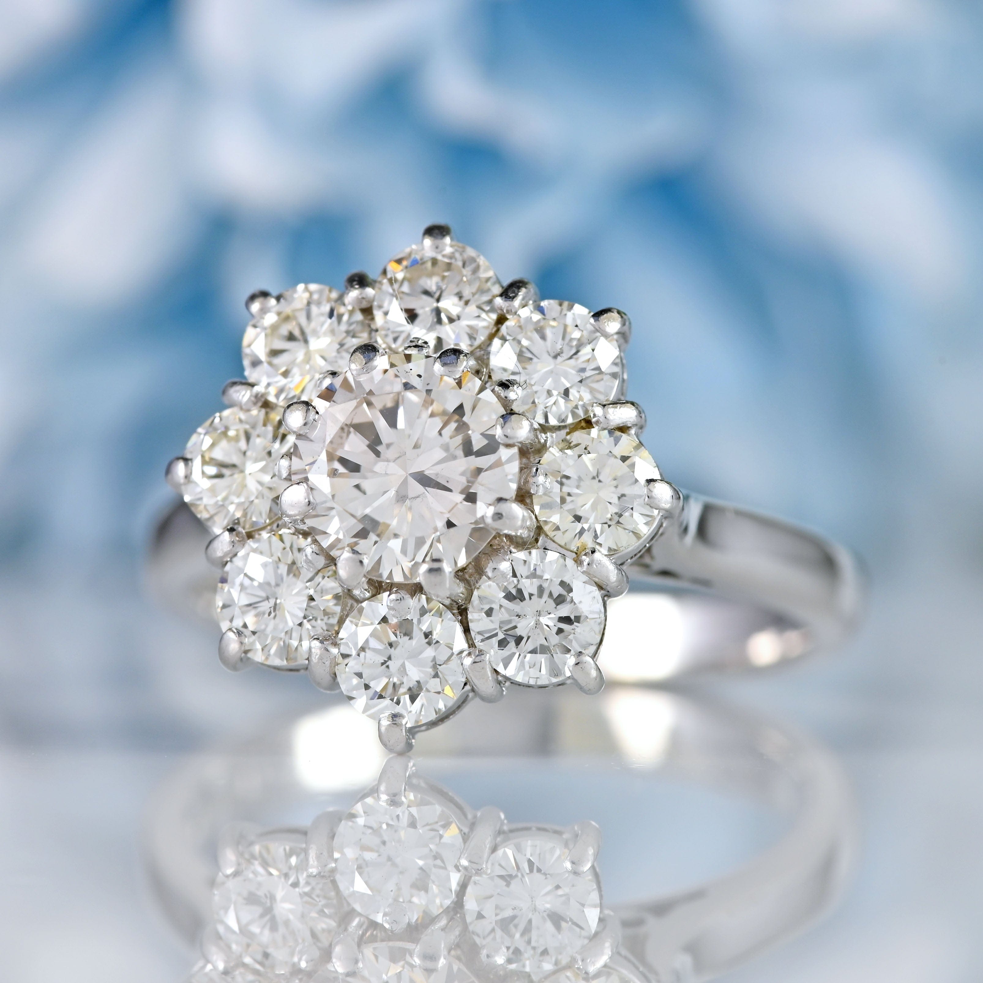 Ellibelle Jewellery Vintage 1980 Diamond 18ct White Gold Daisy Cluster Engagement Ring (2.00cts)