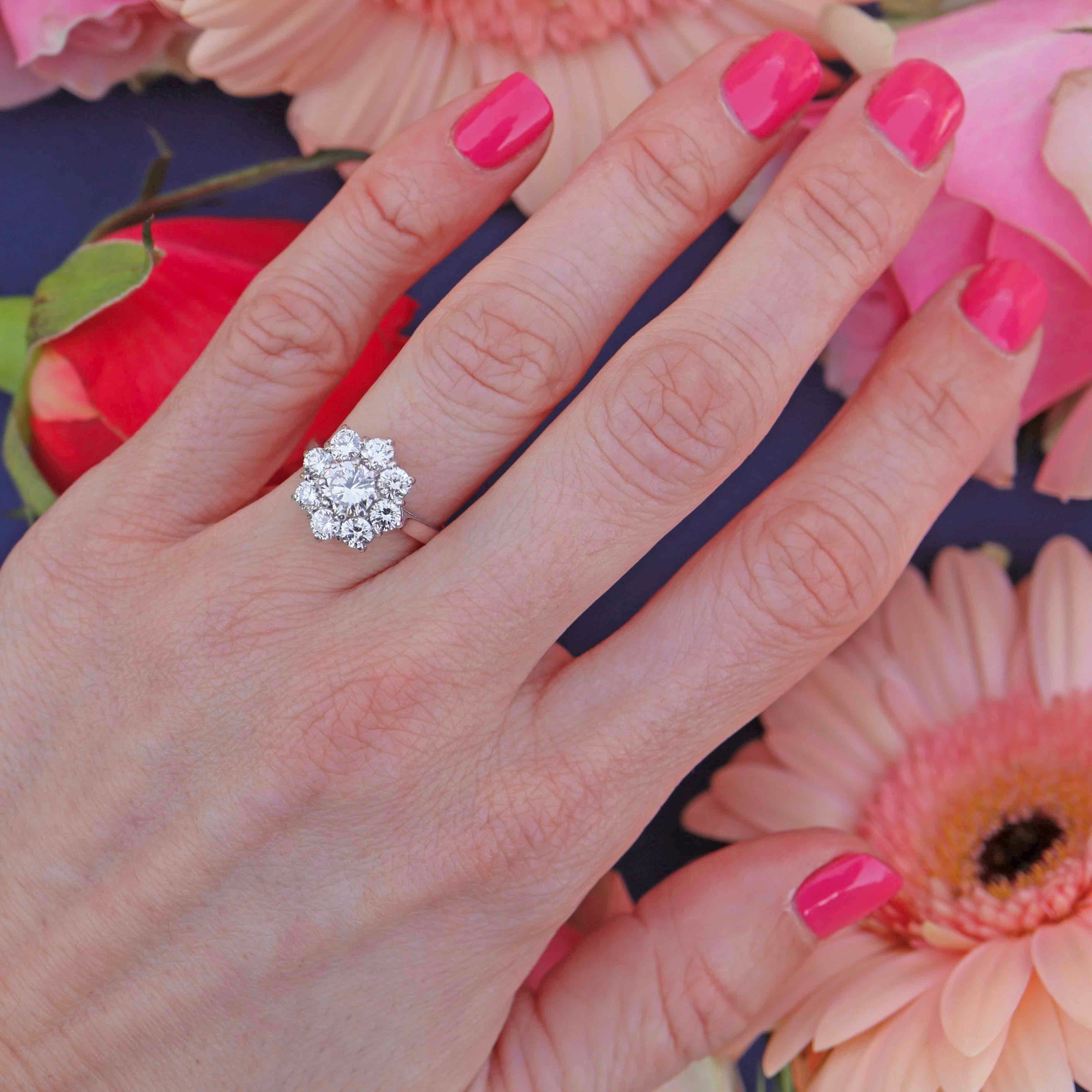 Ellibelle Jewellery Vintage 1980 Diamond 18ct White Gold Daisy Cluster Engagement Ring (2.00cts)