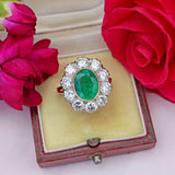 Ellibelle Jewellery Vintage 1980 Emerald & Diamond 18ct Gold Cluster Engagement Ring (3.60cts)