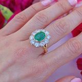 Ellibelle Jewellery Vintage 1980 Emerald & Diamond 18ct Gold Cluster Engagement Ring (3.60cts)