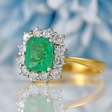 Ellibelle Jewellery Vintage 1980 Emerald & Diamond 18ct Gold Cluster Ring (1.30cts)