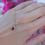 Ellibelle Jewellery Vintage 1980 Garnet & Diamond 18ct Gold Pendant Necklace