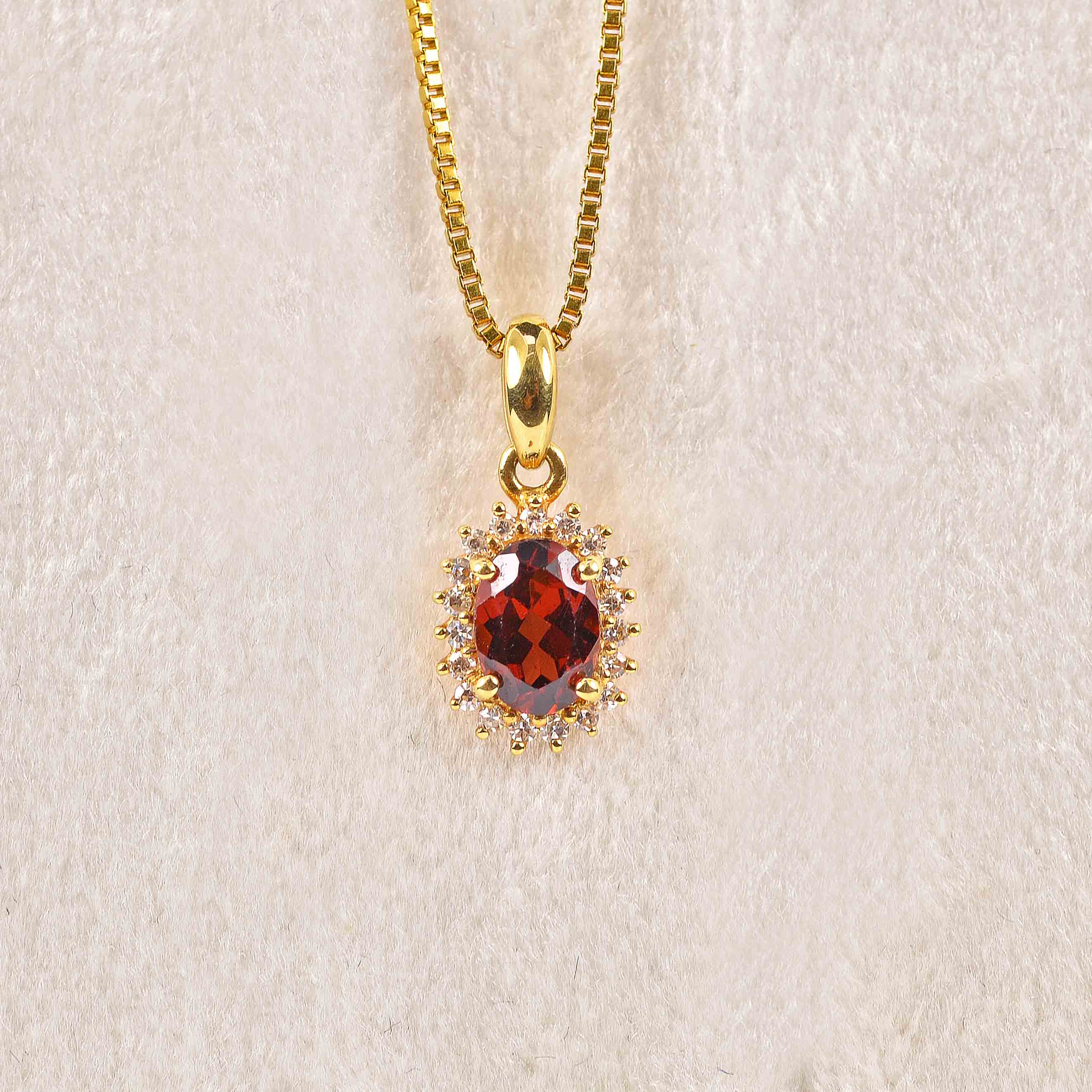 Ellibelle Jewellery Vintage 1980 Garnet & Diamond 18ct Gold Pendant Necklace