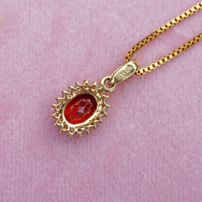 Ellibelle Jewellery Vintage 1980 Garnet & Diamond 18ct Gold Pendant Necklace