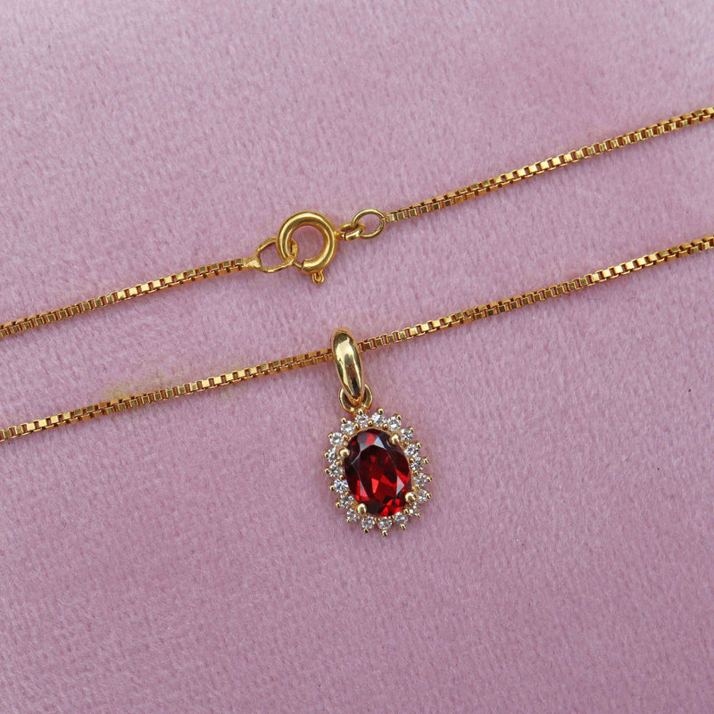 Ellibelle Jewellery Vintage 1980 Garnet & Diamond 18ct Gold Pendant Necklace