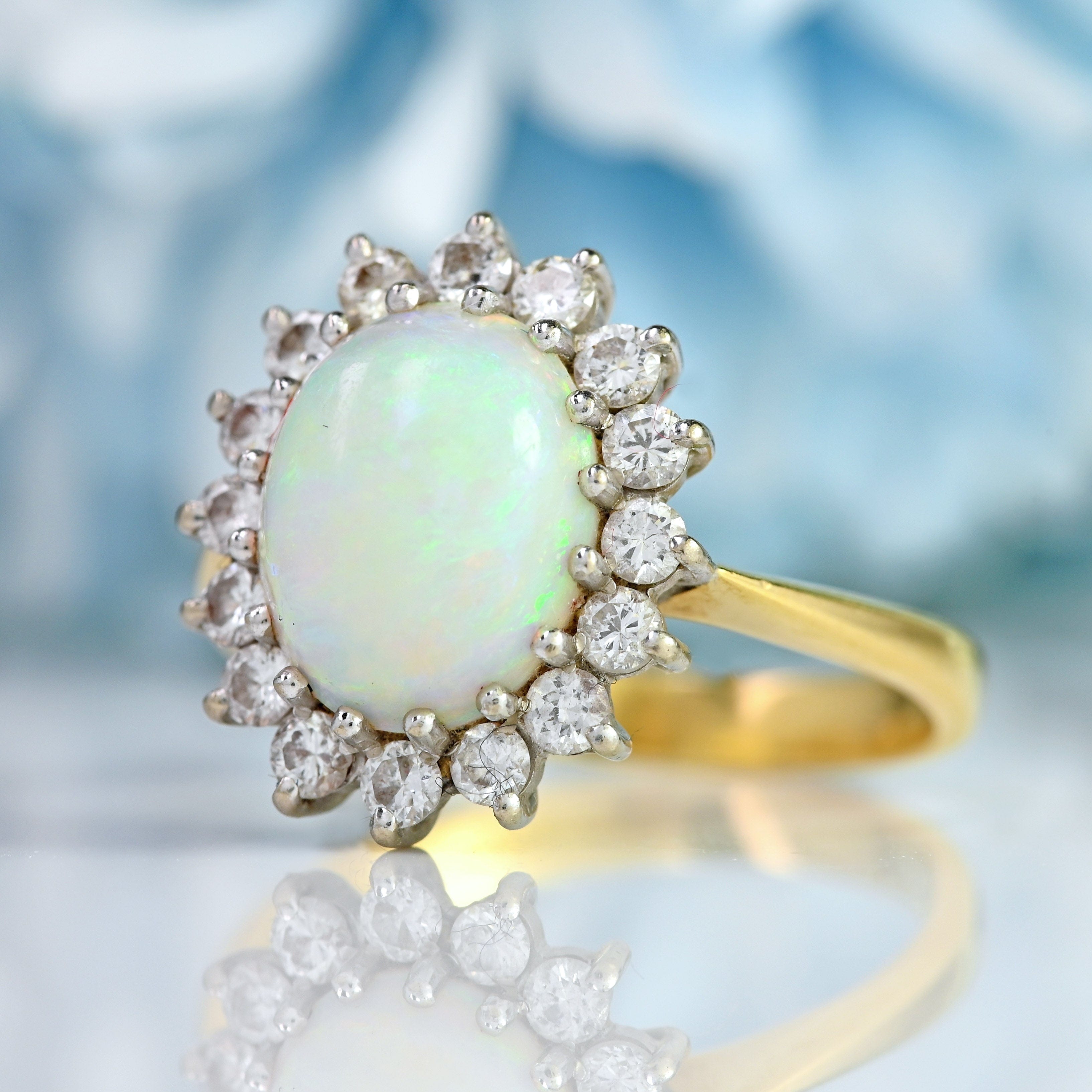 Ellibelle Jewellery Vintage 1980 Opal & Diamond 18ct Gold Cluster Ring (1.85cts)