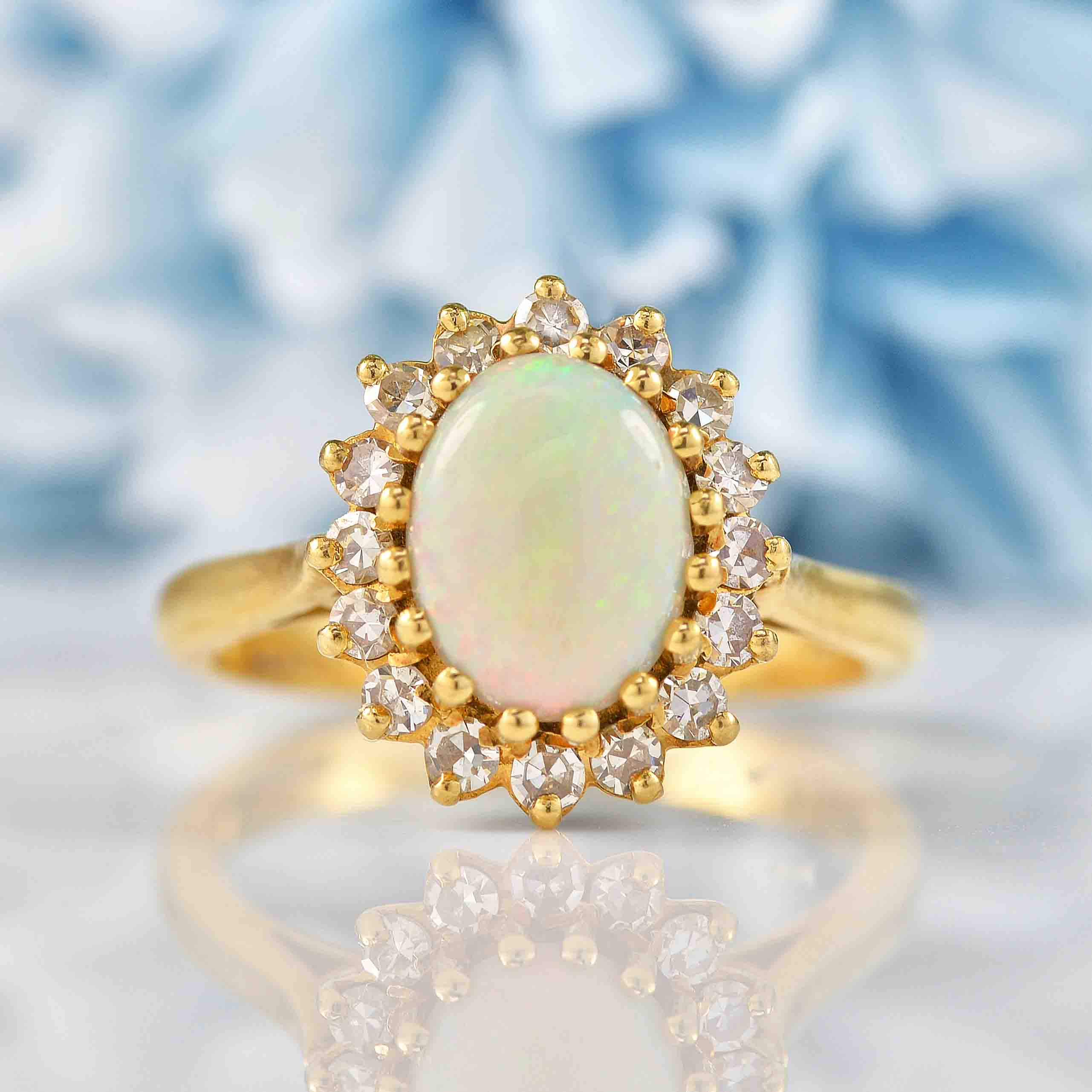 Ellibelle Jewellery Vintage 1980 Opal & Diamond 18ct Gold Cluster Ring