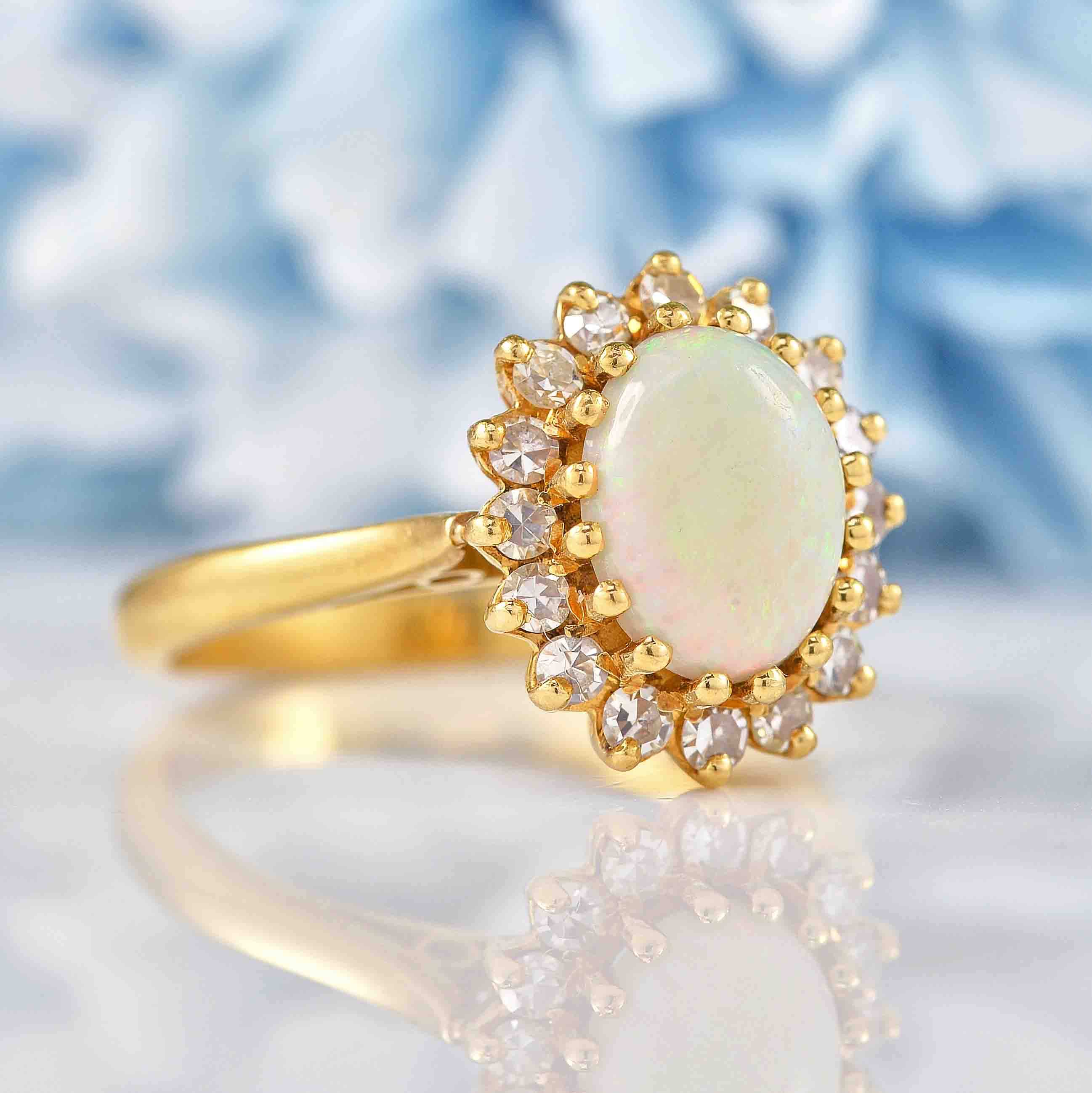 Ellibelle Jewellery Vintage 1980 Opal & Diamond 18ct Gold Cluster Ring