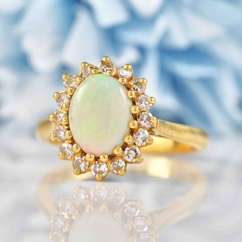 Ellibelle Jewellery Vintage 1980 Opal & Diamond 18ct Gold Cluster Ring