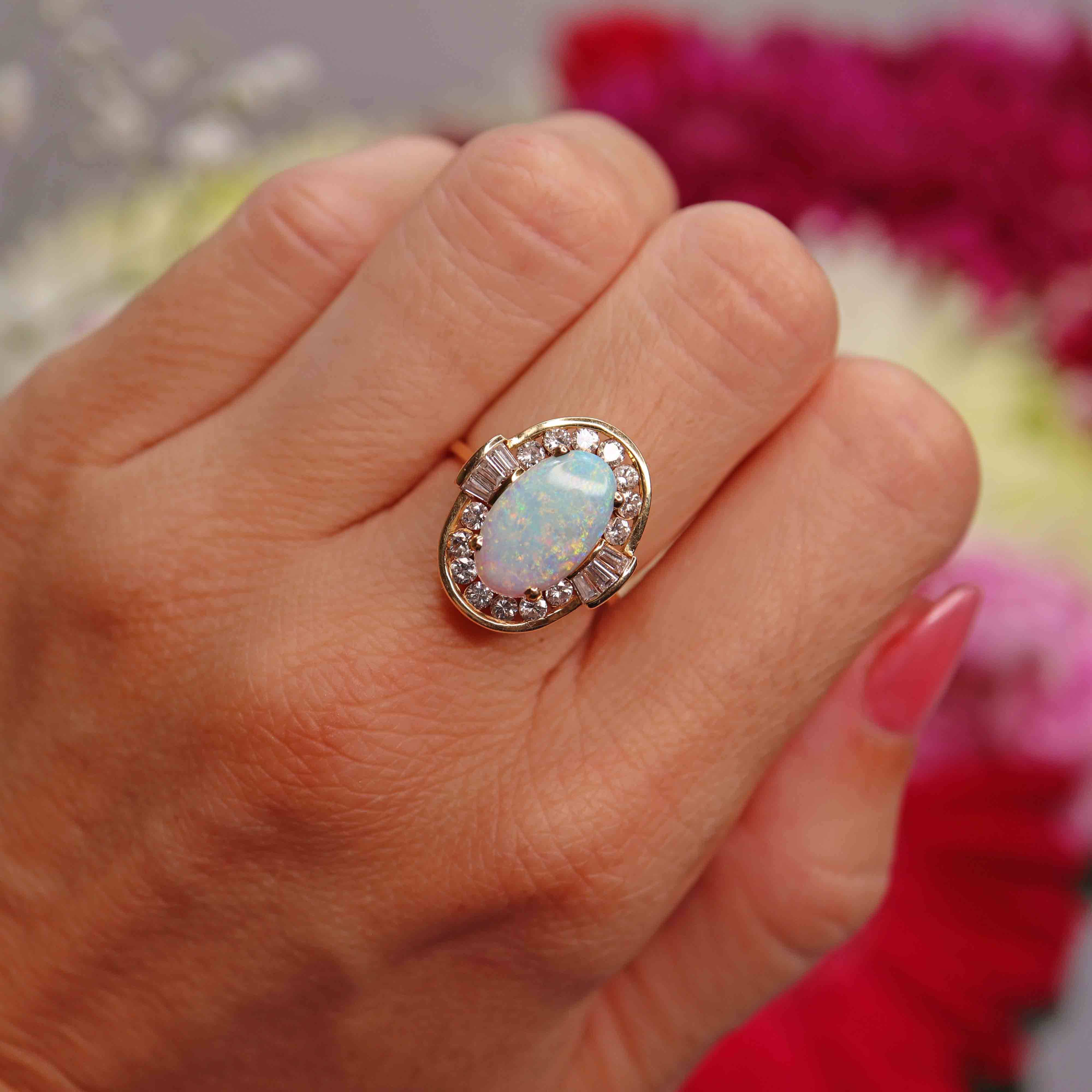 Ellibelle Jewellery Vintage 1980 Opal & Diamond 18ct Gold Statement Dress Ring