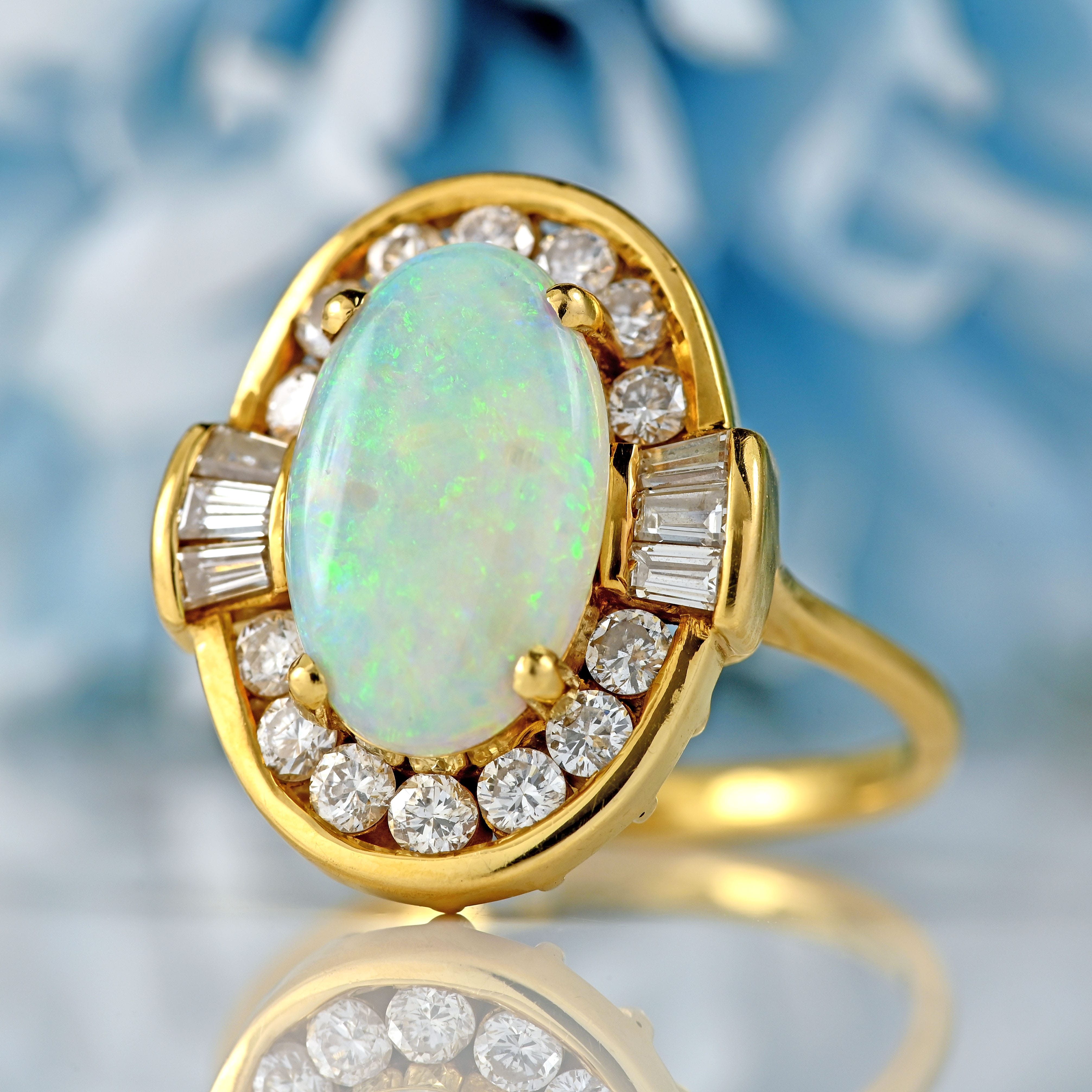 Ellibelle Jewellery Vintage 1980 Opal & Diamond 18ct Gold Statement Dress Ring