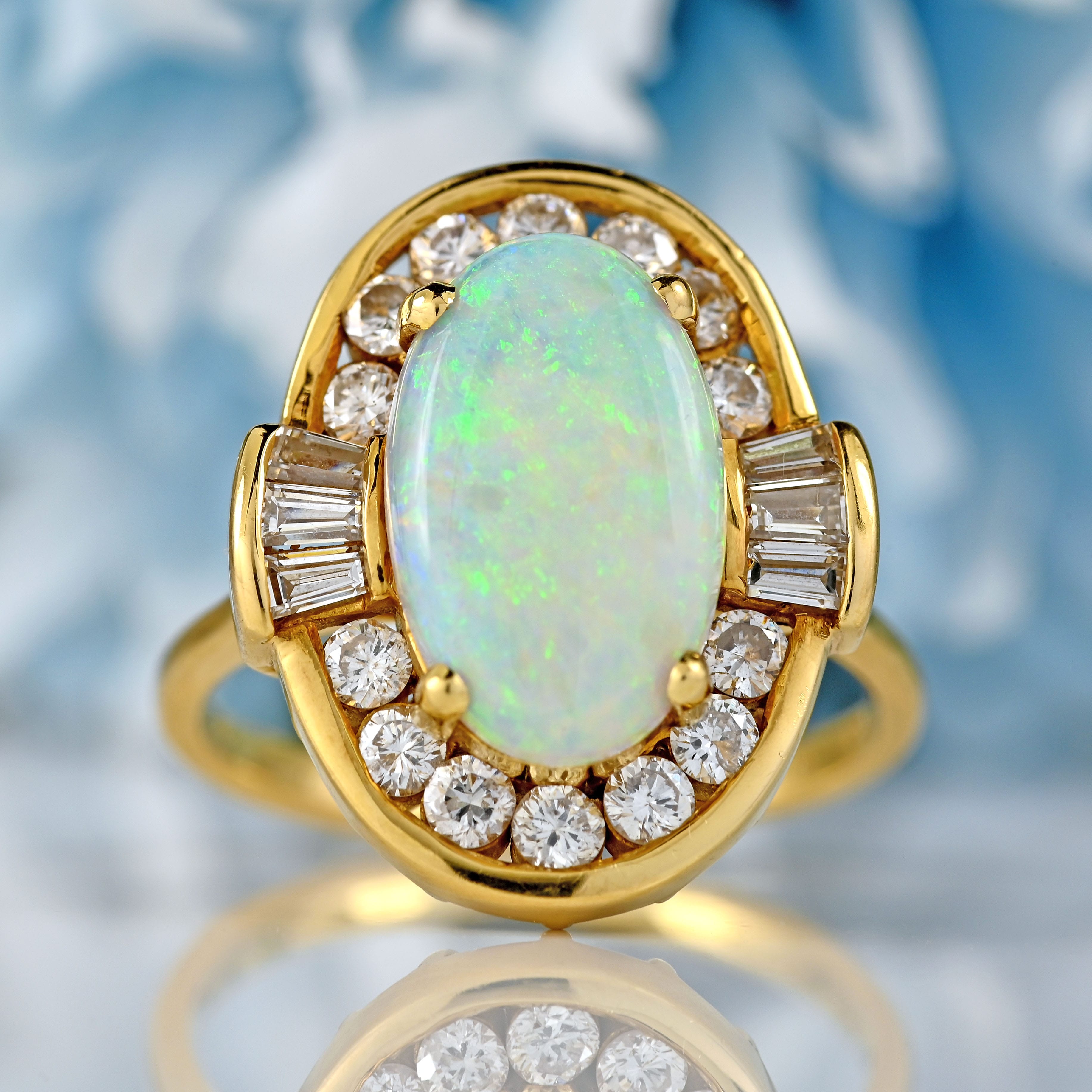 Ellibelle Jewellery Vintage 1980 Opal & Diamond 18ct Gold Statement Dress Ring