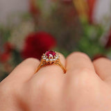 Ellibelle Jewellery Vintage 1980 Ruby & Diamond 18ct Gold Cluster Ring