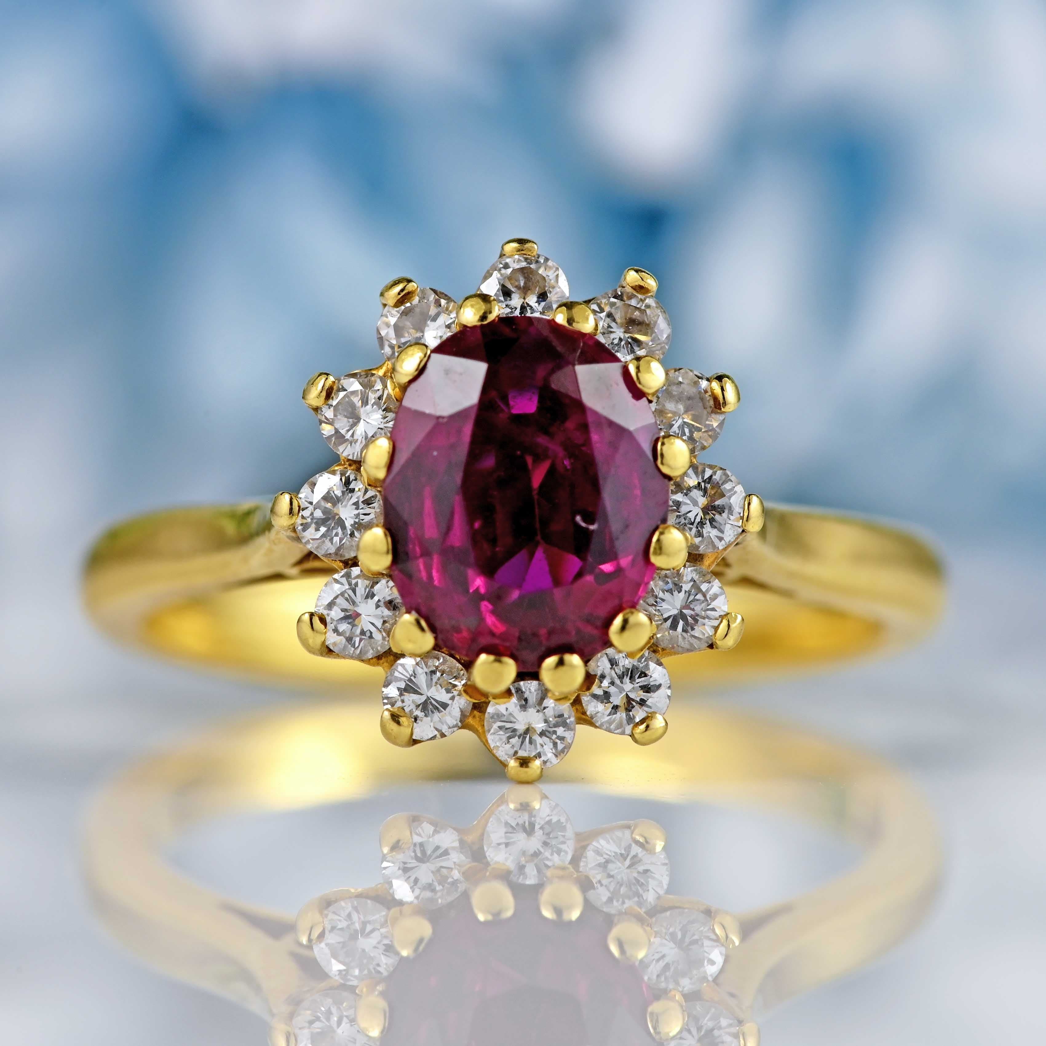 Ellibelle Jewellery Vintage 1980 Ruby & Diamond 18ct Gold Cluster Ring