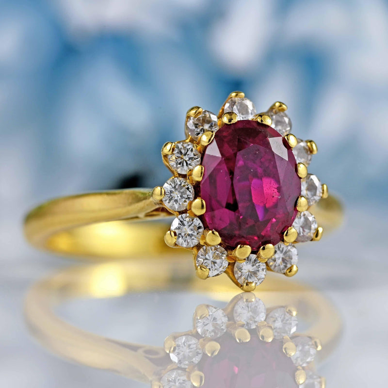 Ellibelle Jewellery Vintage 1980 Ruby & Diamond 18ct Gold Cluster Ring