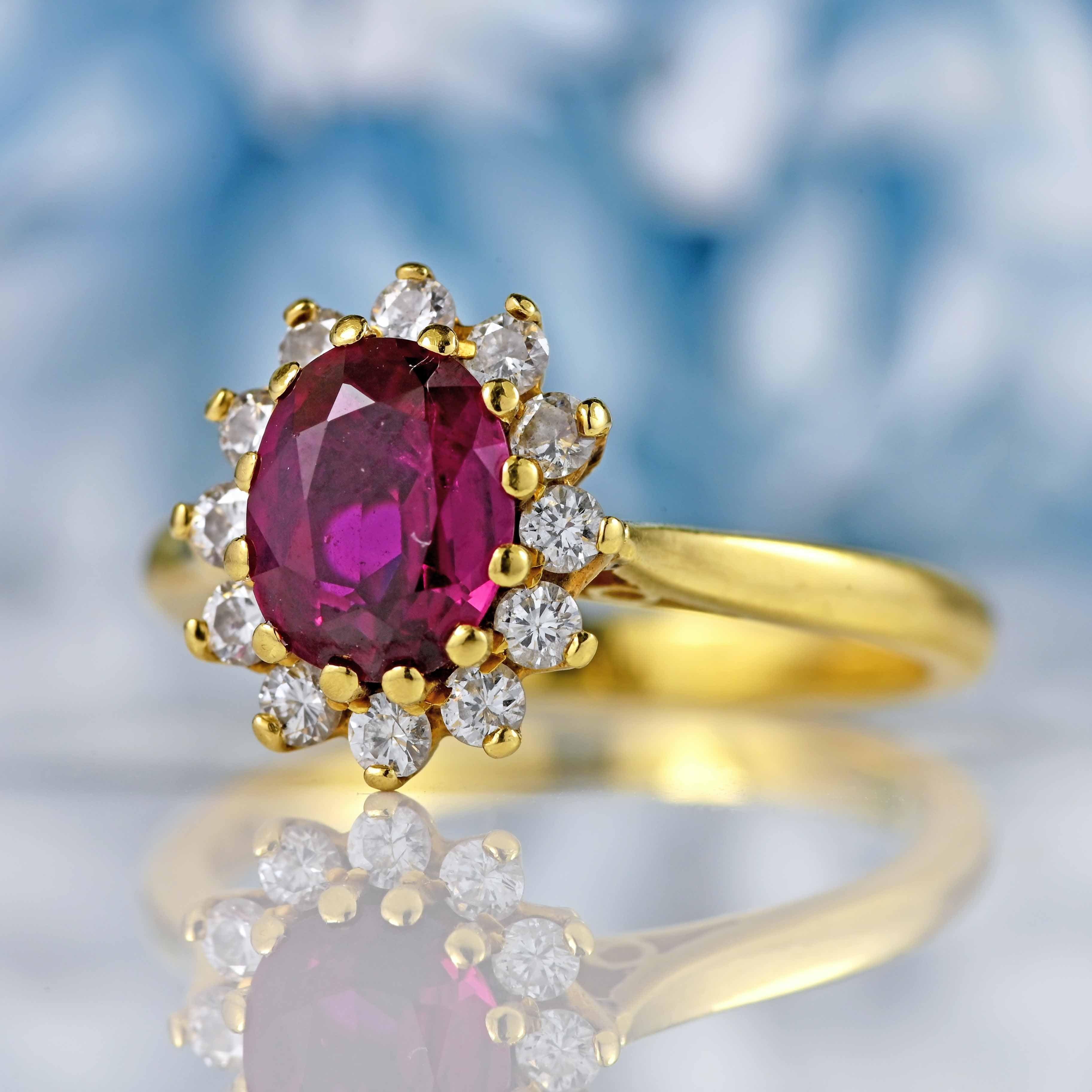 Ellibelle Jewellery Vintage 1980 Ruby & Diamond 18ct Gold Cluster Ring