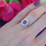 Ellibelle Jewellery Vintage 1980 Ruby & Diamond 18ct Gold Oval Cluster Ring (1.00ct)