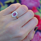 Ellibelle Jewellery Vintage 1980 Ruby & Diamond 18ct Gold Oval Cluster Ring (1.00ct)